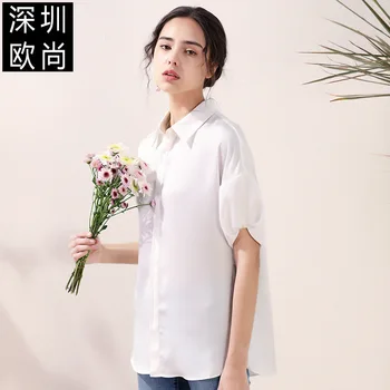 

new top temperament light mature style bubble sleeve Lapel short sleeve solid color mix and match loose thin shirt