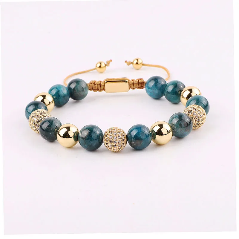 High Quality Luxury CZ Pave Ball Natural Stone Apatite Custom Women Jewelry Macrame Bracelet - Image 4