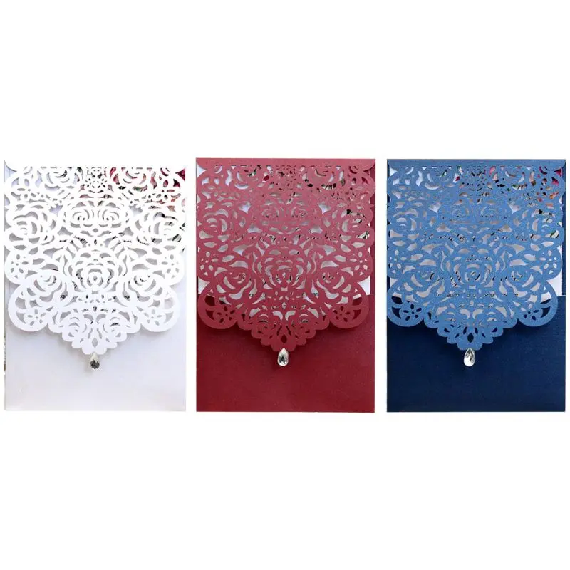  20pcs Laser Cut Rose Invitations Card with Rhinestone Kits Wedding Party 831F - 4.00028E+12