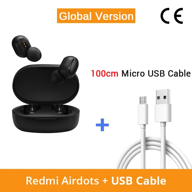 Xiao mi Red mi AirDots, беспроводные наушники с Bluetooth 5,0 и зарядкой, mi, беспроводные наушники-вкладыши, стерео наушники с басами, глобальная версия - Цвет: EN Add 100cm Cable