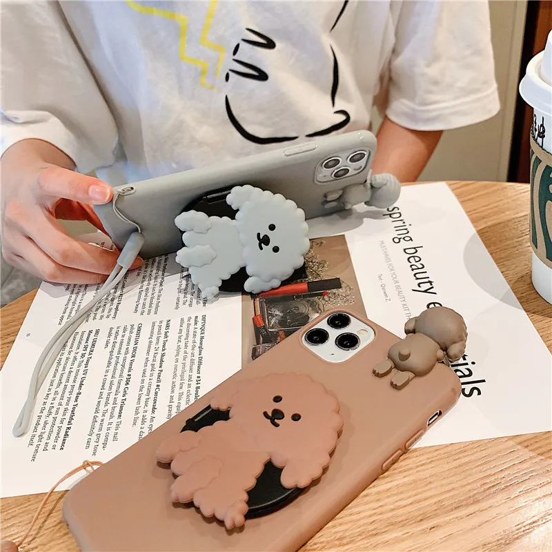 3D Cute Cartoon Dog Mirror Stand Phone Case For apple iphone 13 Pro max 12 11 XR X XS Max 5 6 7plus 8 Plus with Lanyard cover best cases for iphone 13 pro max