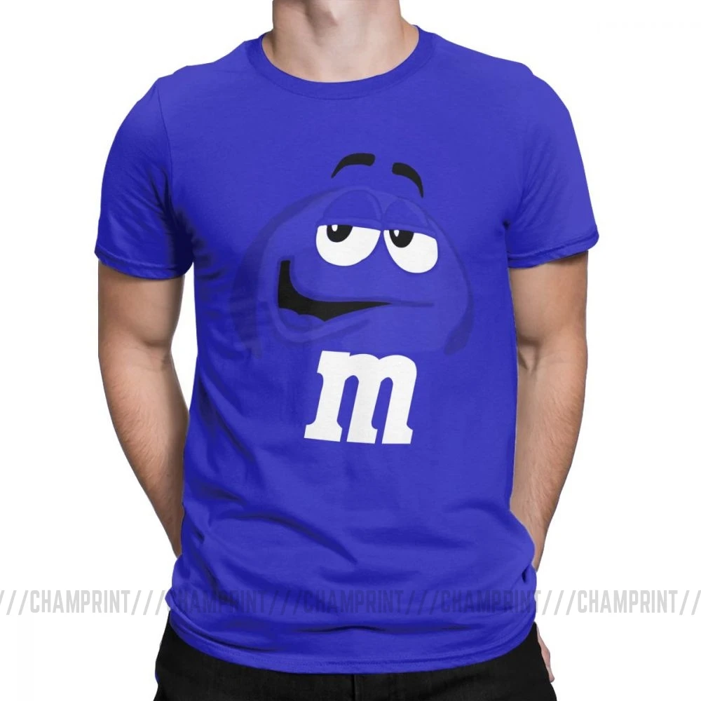 M&M's Chocolate Candy Character Face Tees Short New Fashion T Shirt Men's Pure Cotton Amazing T-Shirt Sleeve Tops Plus Size - Color: Blue