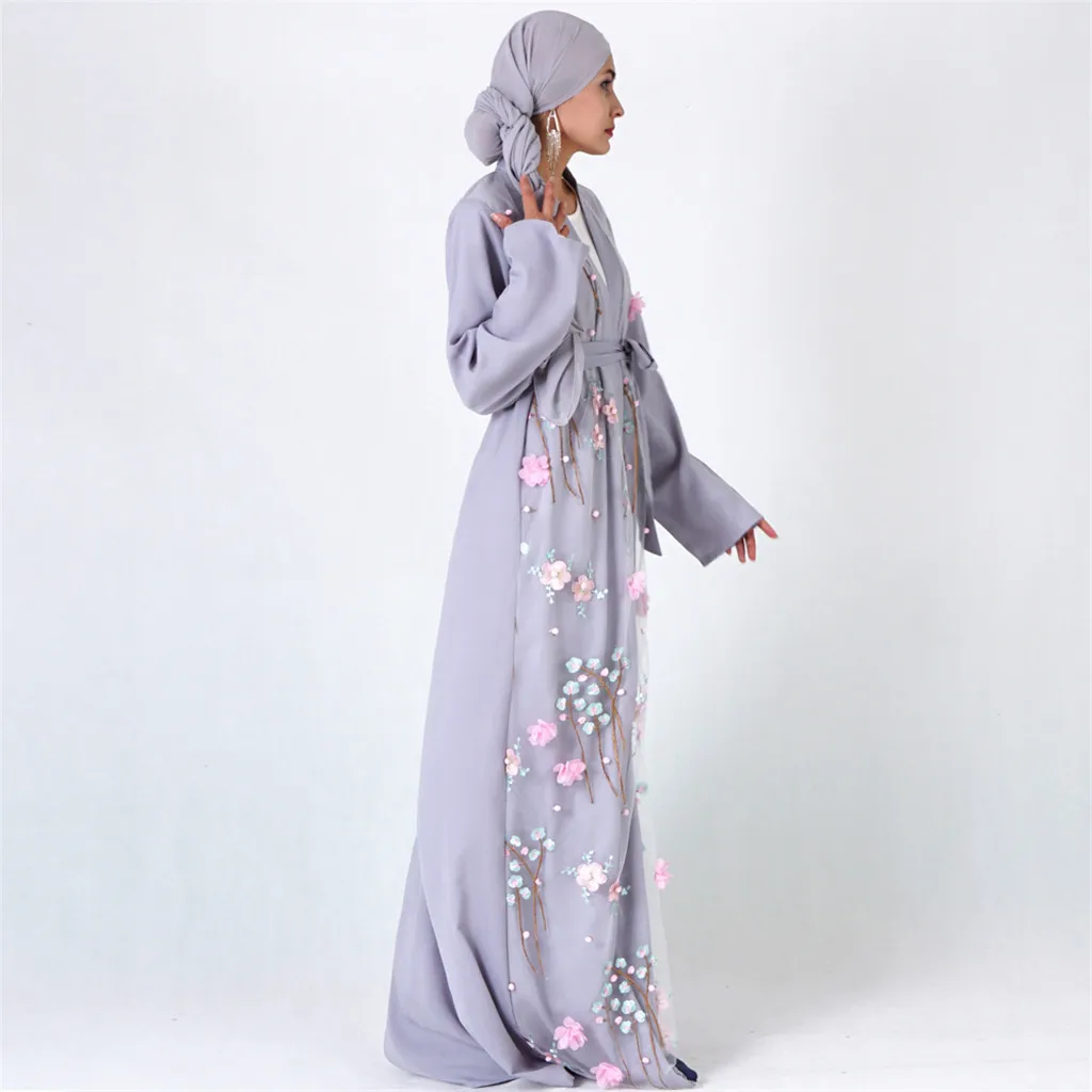 Банный халат мусульманское женское кружевное 3D Цветочное платье с вышивкой кимоно открытое Абая халат Кафтан Дубай фланелевый банный халат Z4