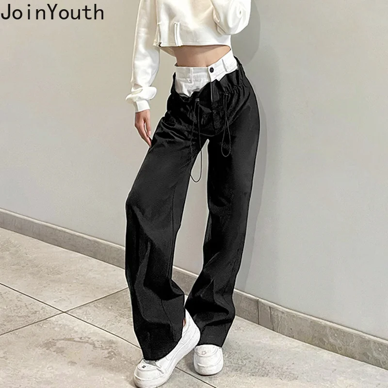 Женские брюки с высокой талией Joinyouth милые модные прямые штаны в стиле пэчворк