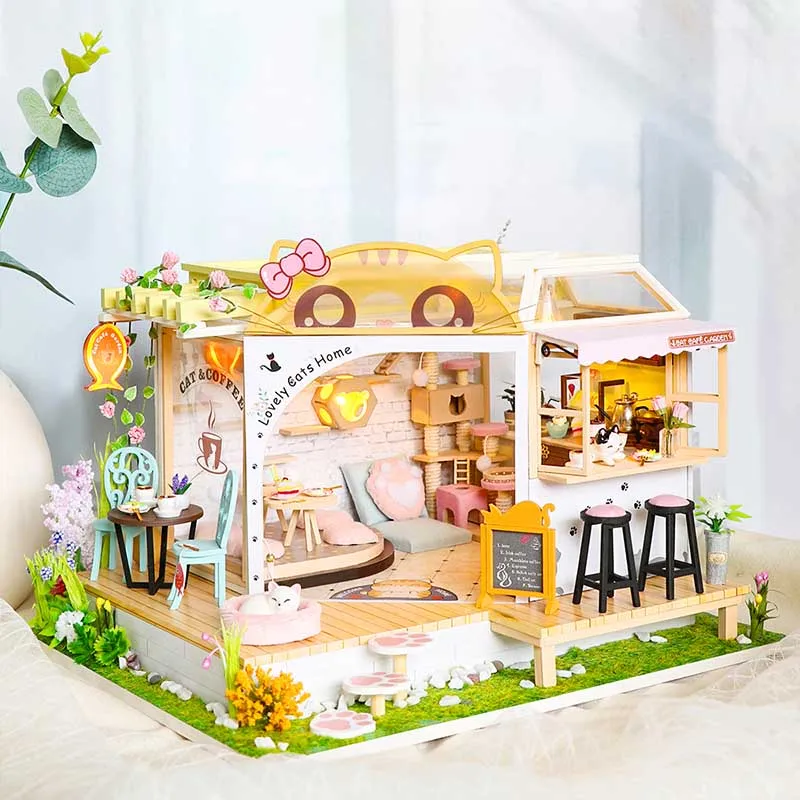 

DIY Dollhouse Kit Wooden Doll Houses Miniature Furniture Kit Casa With Dust Cover Led Toys for Children Birthday Gift