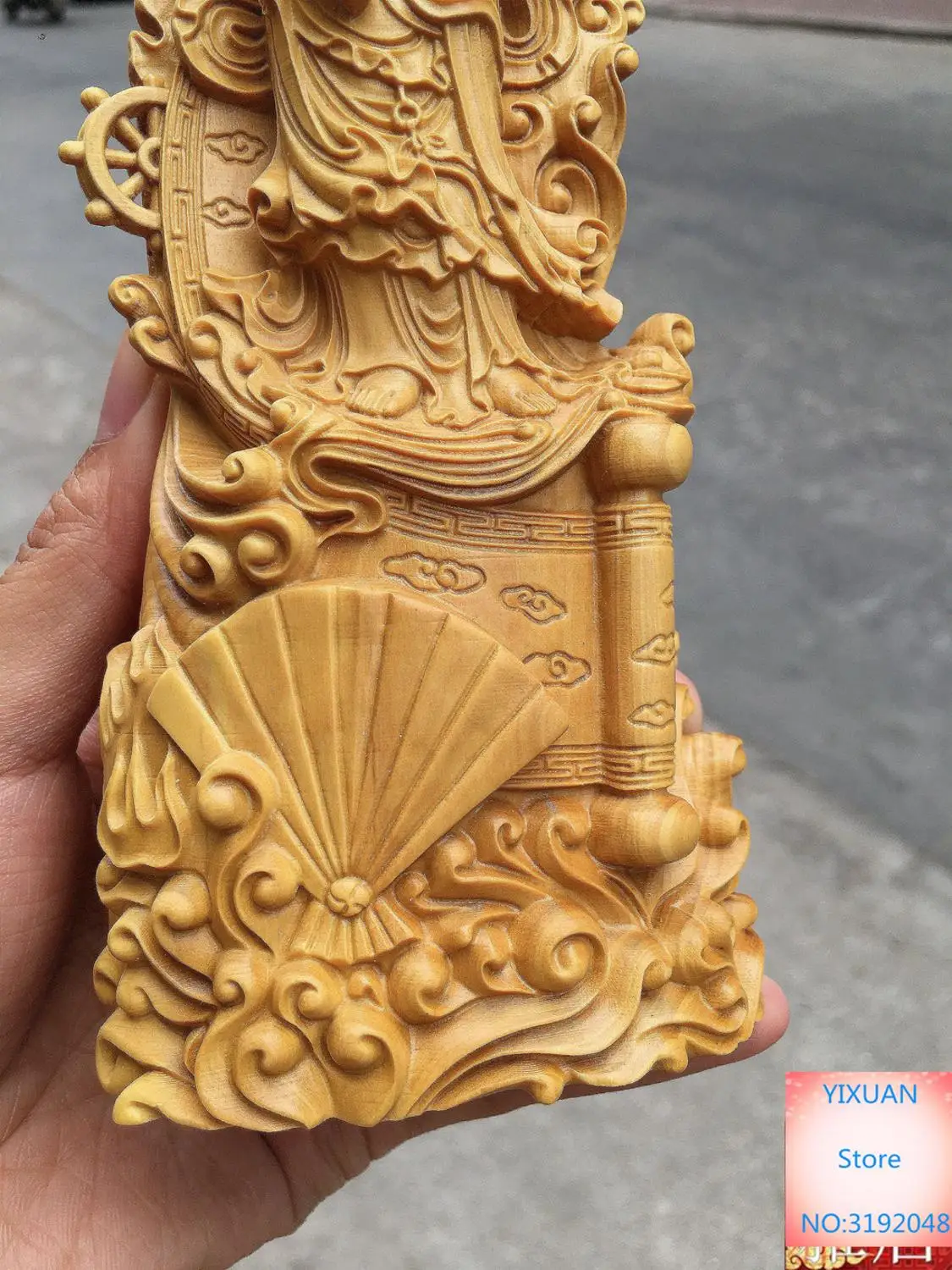 Небольшой лист самшита свиток Ruyi Guanyin Бодхисаттва твердая резьба по дереву ручной работы фэншуй орнамент