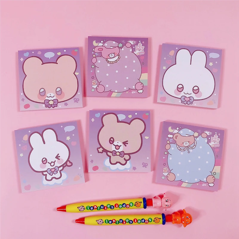 60 листов Kawaii кролик медведь серия блокнот для записей бумажные стикеры милые