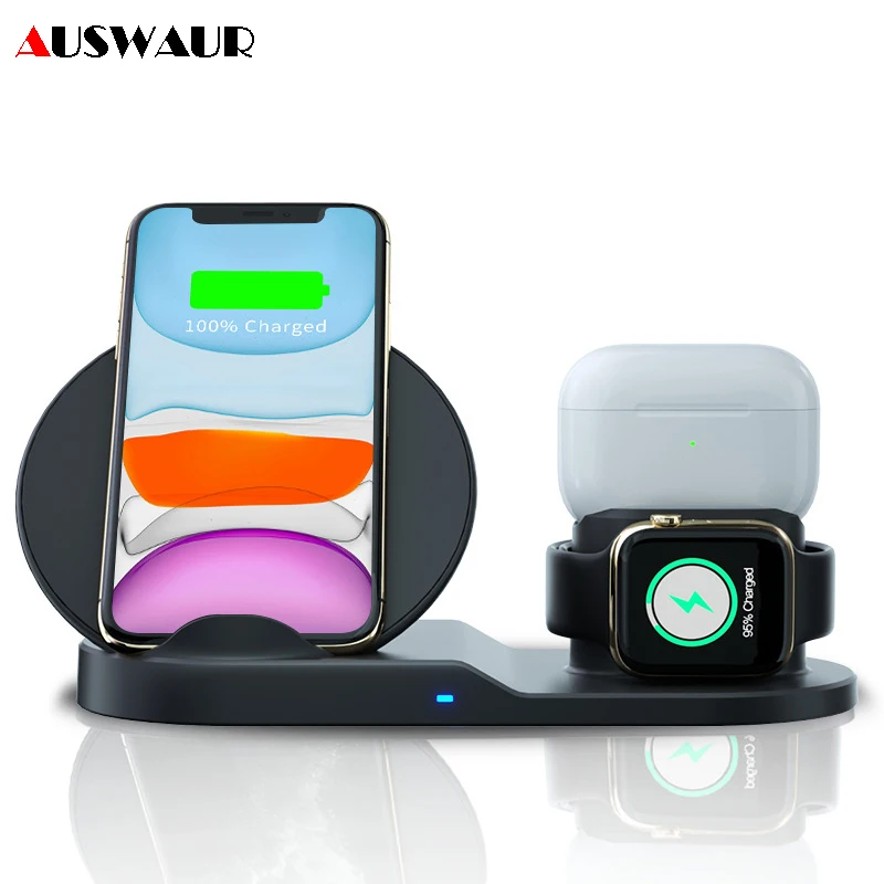 Беспроводное зарядное устройство QI 3 в 1 для iPhone 11 PRO Max Apple Watch iWatch 2 4 5 Airpods Pro быстрое