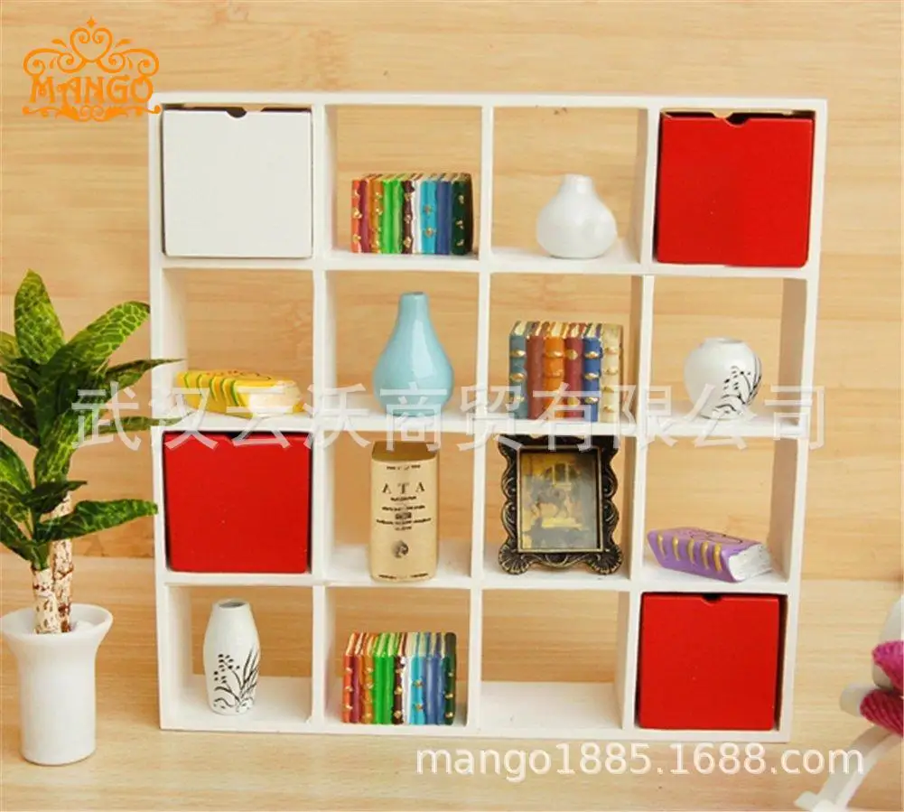 

1: 12 Dollhouse Mini Furniture Pocket Model 16 Lattice Storage Stand Bookshelf Display Cabinet Thin