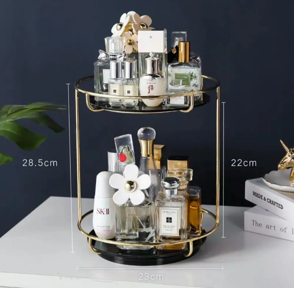 360 Degree 2 tiers Скандинавский Вращающийся Косметический Настольный ящик для хранения прозрачный органайзер для макияжа 2 яруса стеклянный поднос туалетный столик отделочная стойка - Цвет: 360 Degree 2 tiers