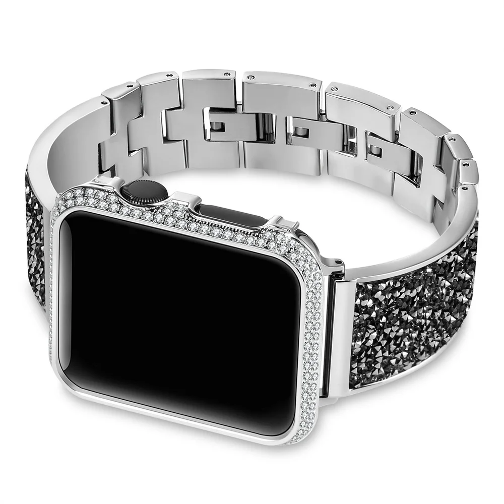 Роскошный Алмазный ремешок для apple watch 38 мм 42 мм 40 мм 44 мм серия 5 4 3 защитный чехол для iwatch браслет из нержавеющей стали