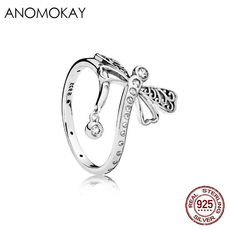 Anomookay, подлинные, 925 пробы, серебряные, прозрачные, CZ, цветок ромашки, кольца на палец для женщин, для подруги, мамы, повседневные ювелирные изделия, кольца, подарок