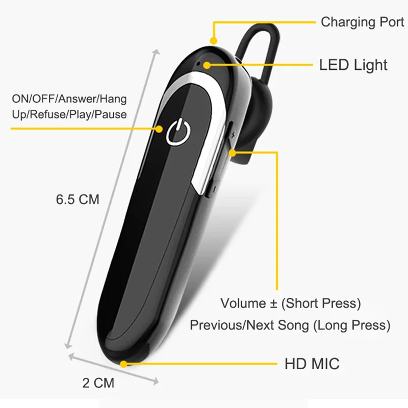 Bluetooth Earphone with Microphone 32 Hours Talk Time Wireless Headset Sweat Proof Sport Music Earbuds Long Last Earpiece Black