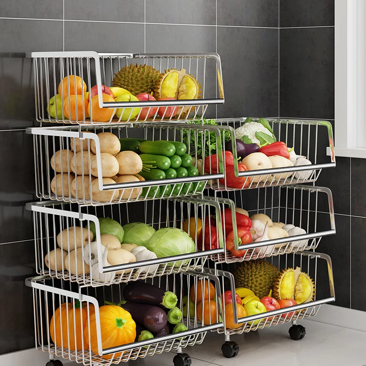 

304 stainless steel vegetable rack kitchen storage basket floor multi-layer pot rack put fruit storage basket shelf