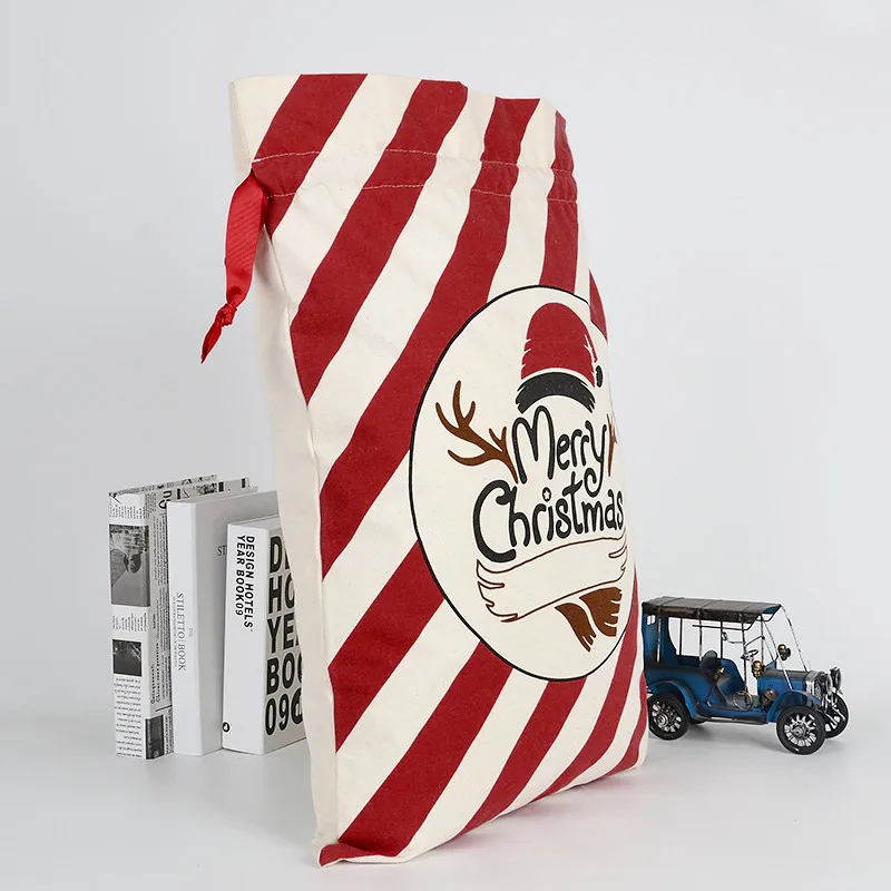 Большой Холст Счастливого Рождества мешок Санты Рождественский чулок олень Подарочный шнурок хранения мини сумка Рождественский подарок