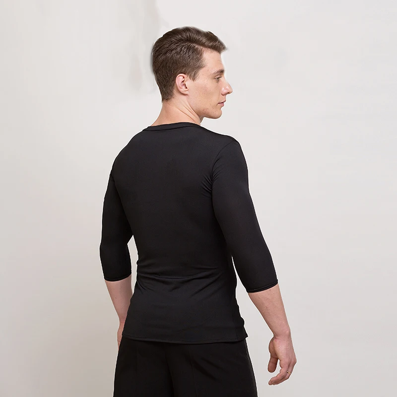 Men'S Latin Dance Tops Practice Clothes Crystal Cotton V-Neck Hem Front New Modern Dance Standard Ballroom Shirt BL2801