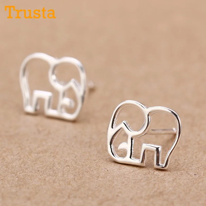 Trusta женские 925 пробы серебряные ювелирные изделия модные милые миниатюрные серьги-гвоздики в виде Слона Подарок для девочек подруги Подростки Леди DS27