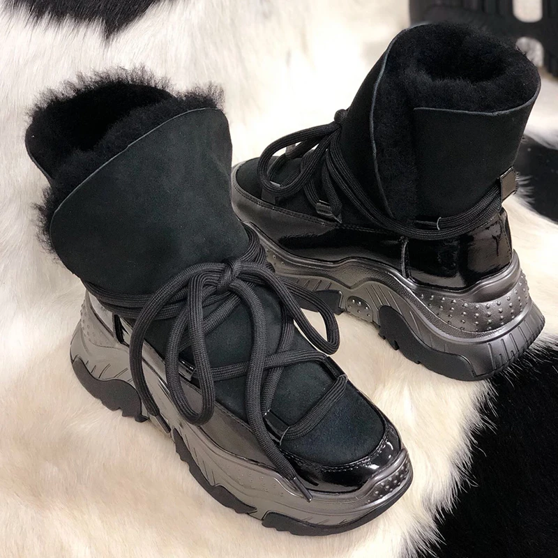 Fashion 2020 Natural Wool Shoes Women Real Sheepskin Women's Winter Woman Snow Boots Genuine Sheepskin Women Boots Women Shoes