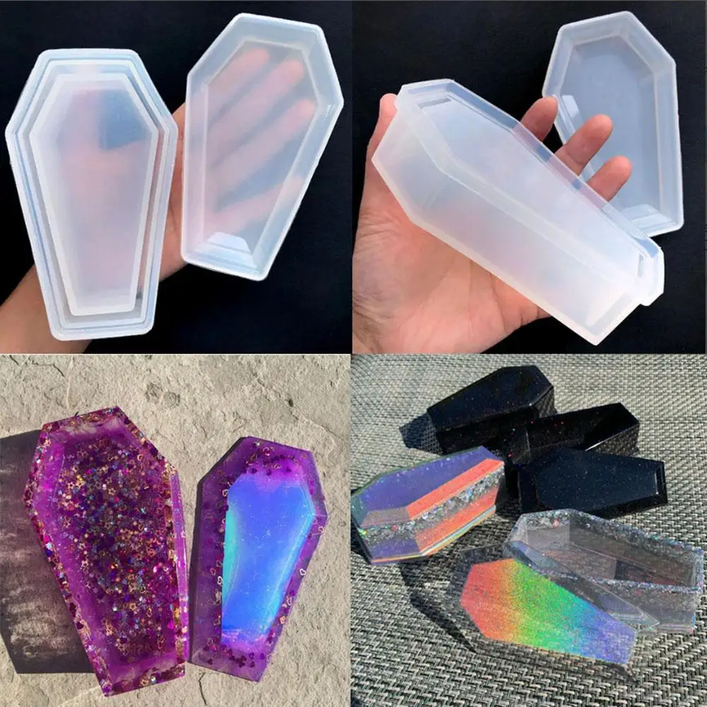 

DIY Halloween Coffin Shape Crystal Silicone Epoxy Holder Craft Tool Decor Mold