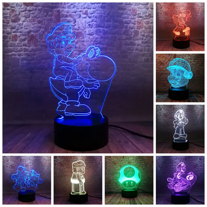 

Super Mario Anime Figure 3D Illusion LED Desk NightLight Colorful Light Model Mario Bross Cartoon Figuras Toys Kids gift
