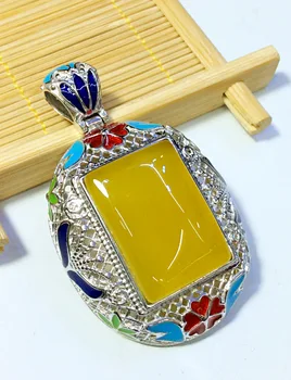 

925 sterling silver jewelry inserted wire Cloisonne inlaid Huang Yusui female Pendant 047544w