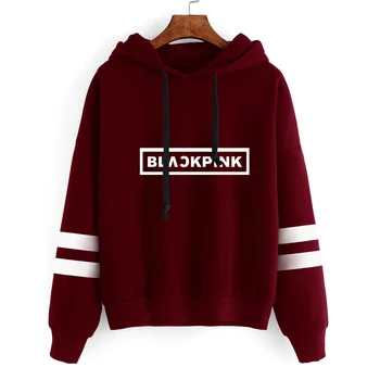 

New Kpop BLACKPINK Hoodie Sweatshirt 2019 Harajuku Streetwear Hooded Tops Female Long Sleeve Women Striped Kpop Hoody Clothes