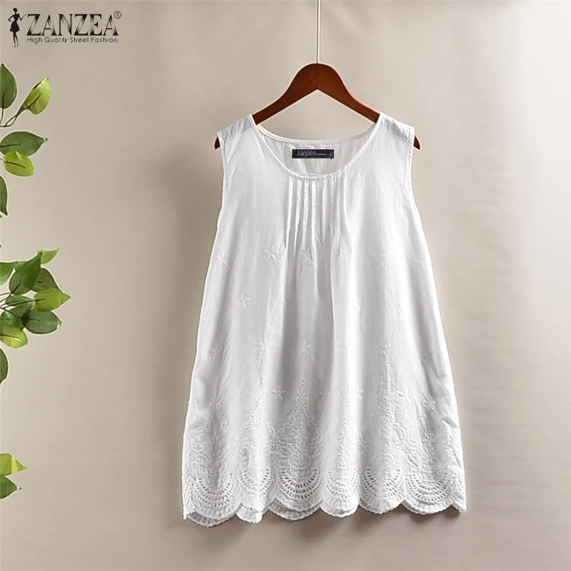 Lace Tops Bllouse Elegant Plus-Size Sleeveless Tank-Tunic Blusas O-Neck Female Casual