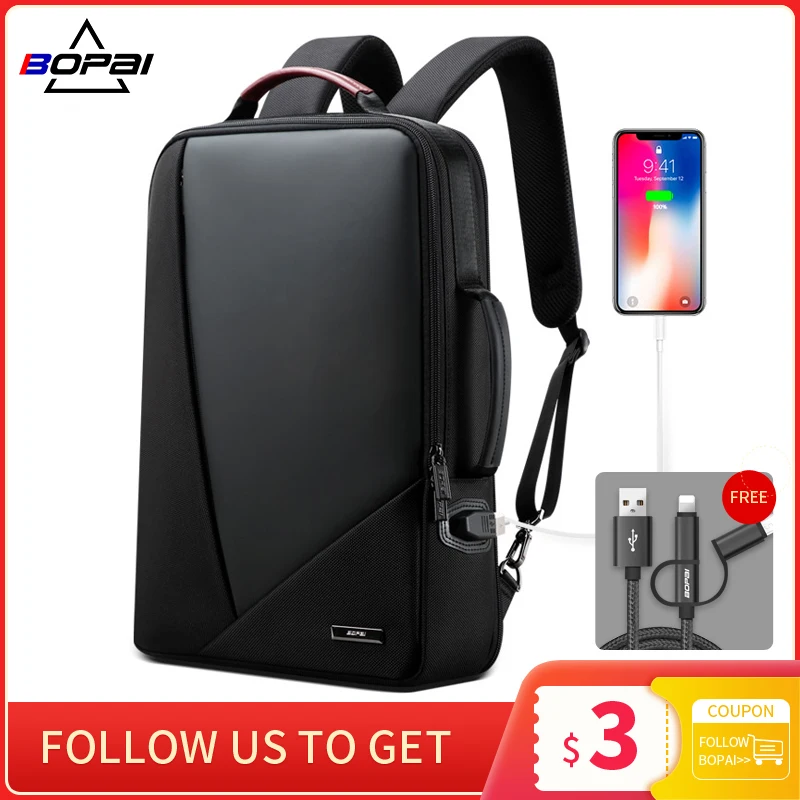 BOPAI Business Backpack Men's Usb Anti-Theft Computer Bag Increased Capacity 15.6 Inch Laptop Bagpack Women Elegant Waterproof
