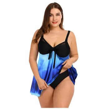 

Plus Size Bikini Set Women Bow Tie Front Cover Up Print Gradient Tankini Set Lace Up Two Piece Swimsuit Traje De Baño Mujer#3