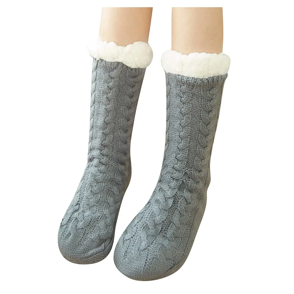 Новинка, женские носки, зимние рождественские хлопковые забавные Женские носочки с принтом, уличная одежда, толстые Нескользящие женские носки-Тапочки - Цвет: Gray1