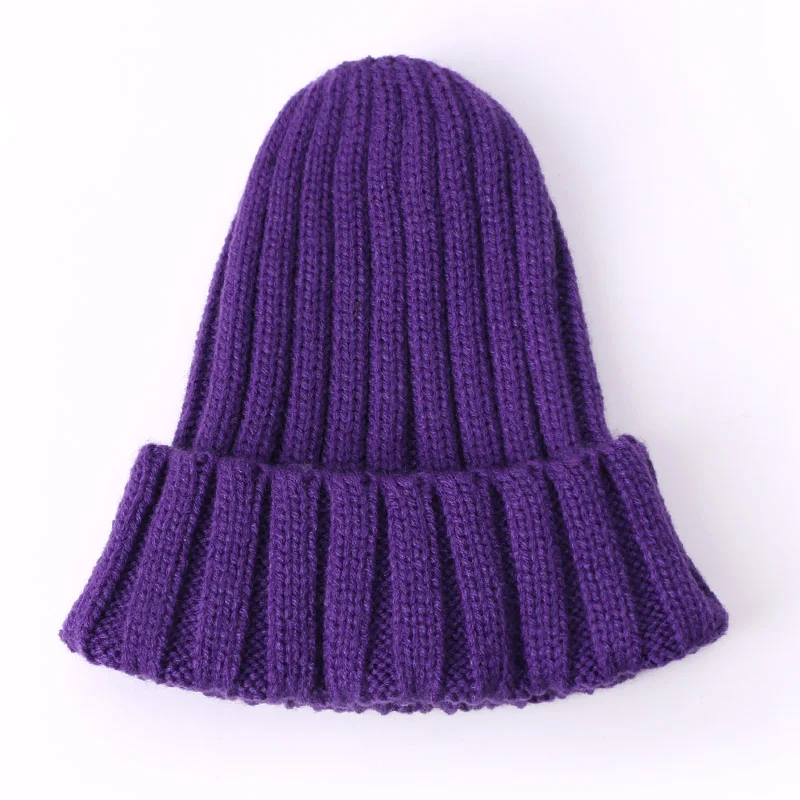 Зимние шапки для детей с помпоном из искусственного меха, уличная теплая вязаная шапочка, детская шапка для девочек и мальчиков, теплая одноцветная шапка, модная шапка - Цвет: V