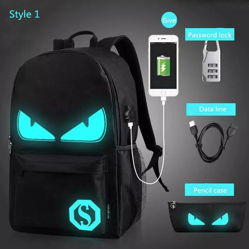 

ABAY Style Student School Backpack Anime Luminous USB Charge Laptop Computer Backpack For Teenager Anti-theft Boys School Bag