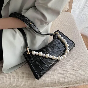 

Stone Pattern Pearl Handle Pu Leather Mini Women Handbags Small Female Shoulder Bags Ladies Crossbody Bags