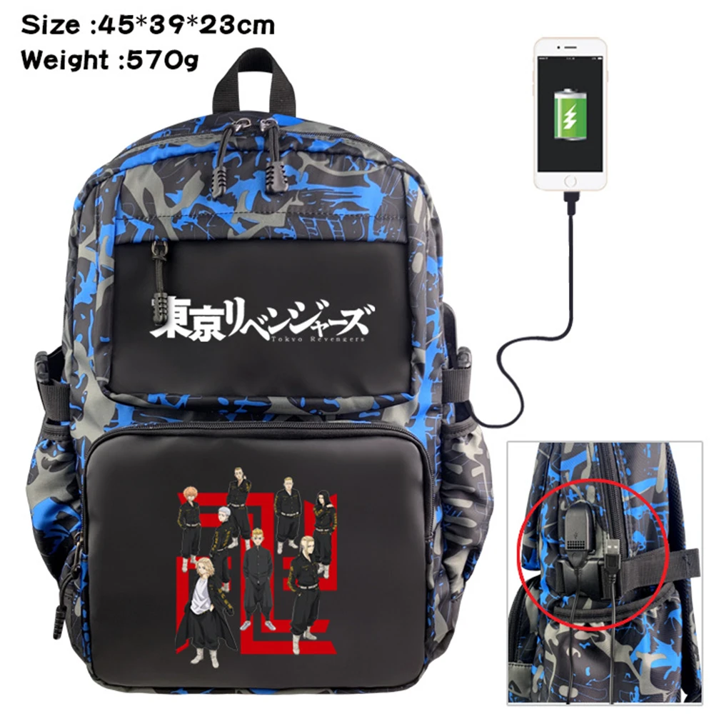 

AnimeTokyo Revengers Cartoon Backpack Nylon Casual USB Schoolbag Student Teenger Travel Knapsack Laptop Bag Zipper Bookbag