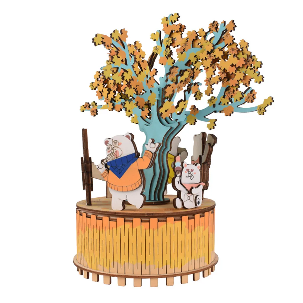 DIY Wooden Christmas Santa Music Box Clockwork Merry Go Round Carousel Home Decor Wind Up Birthday Present For Children Gifts - Цвет: Polar Bear