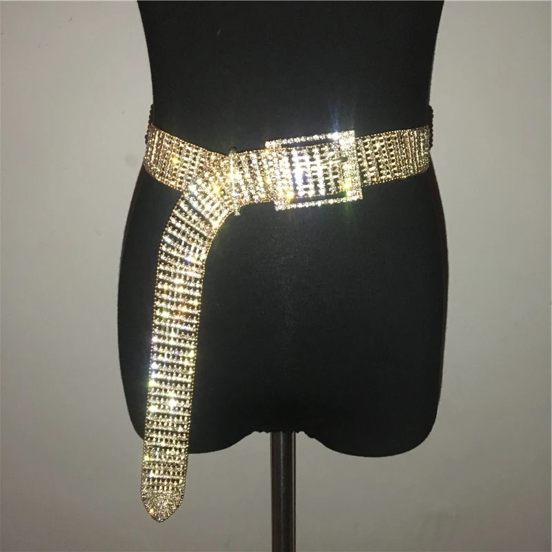 Gold Silver Glitter Crystal Rhinestone Belts Adjustable Metal Buckle Long Waistbands Sexy Women Party Club Waist Chain Belt 2020 transparent belt