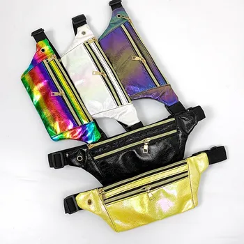 

polishing Belt Waist Money Belt Bag Women Double Zipper Shoulders Sequins Waist Pack Letter Purse Casual Mobile Phone Bag