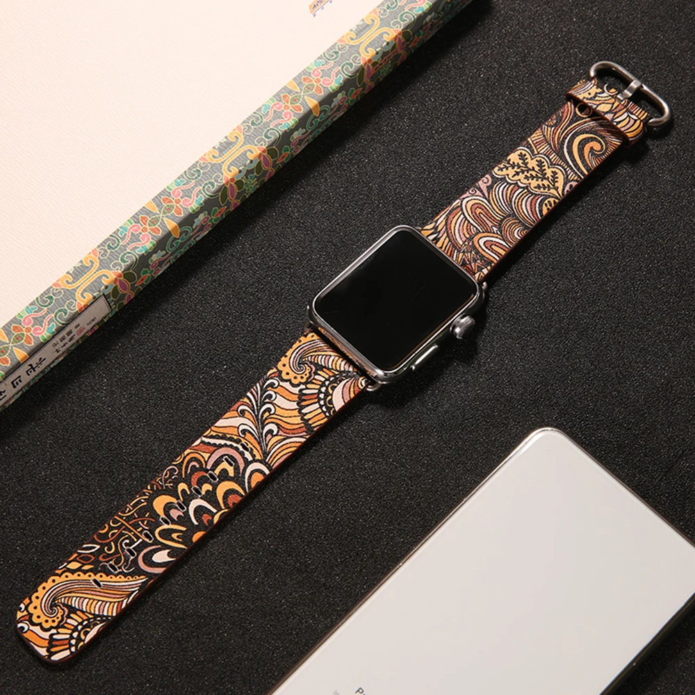 UEBN печатных этнический стильный браслет для apple watch 38 42 40 44 мм кожаный Сменный ремень для iwatch серии 4 3 2 1 ремешки для часов