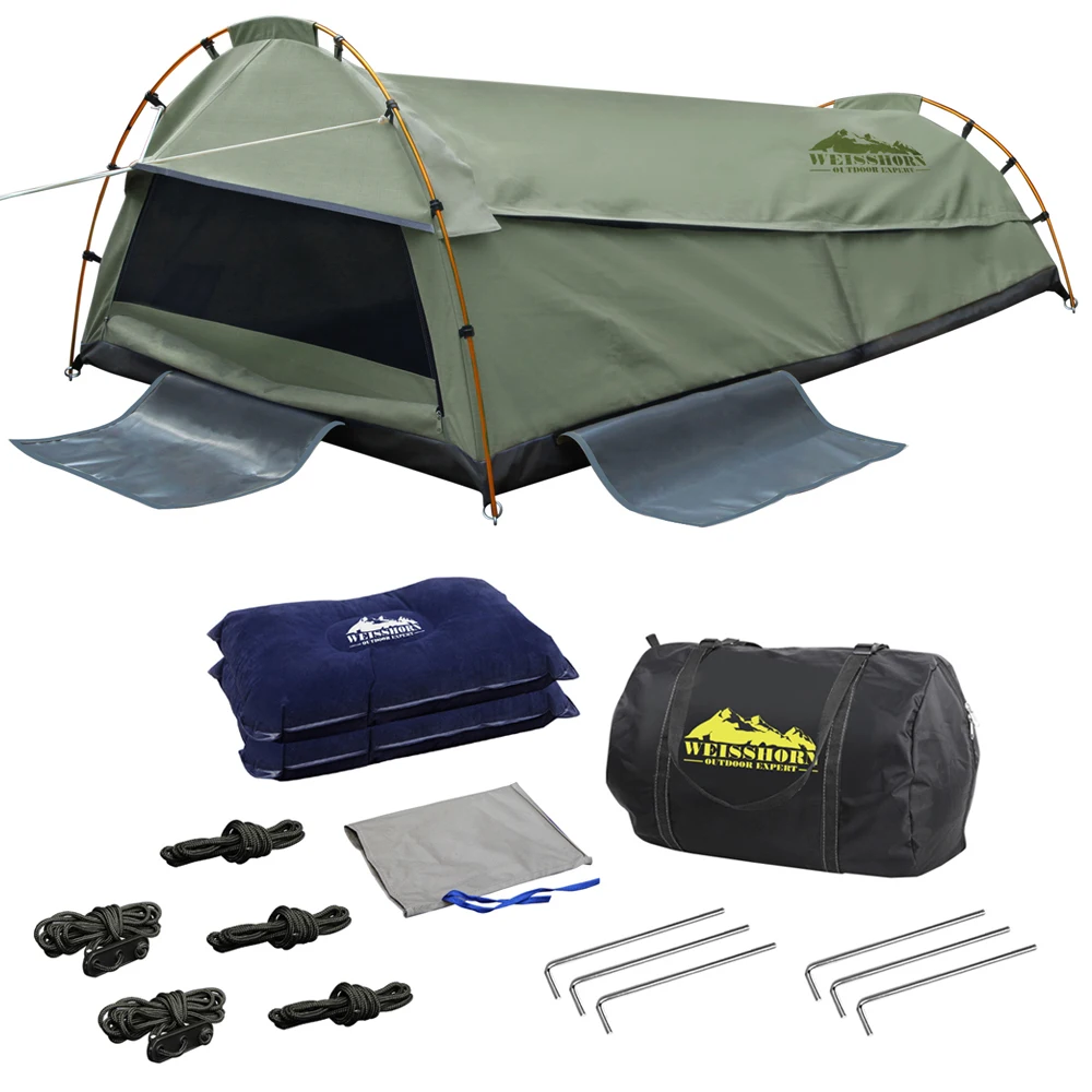 

Outdoor Double Layers Camping Swag Canvas Tent Celadon Waterproof UV Protection 1-2 Person 210x145cm Hiking Tent AU Warehouse