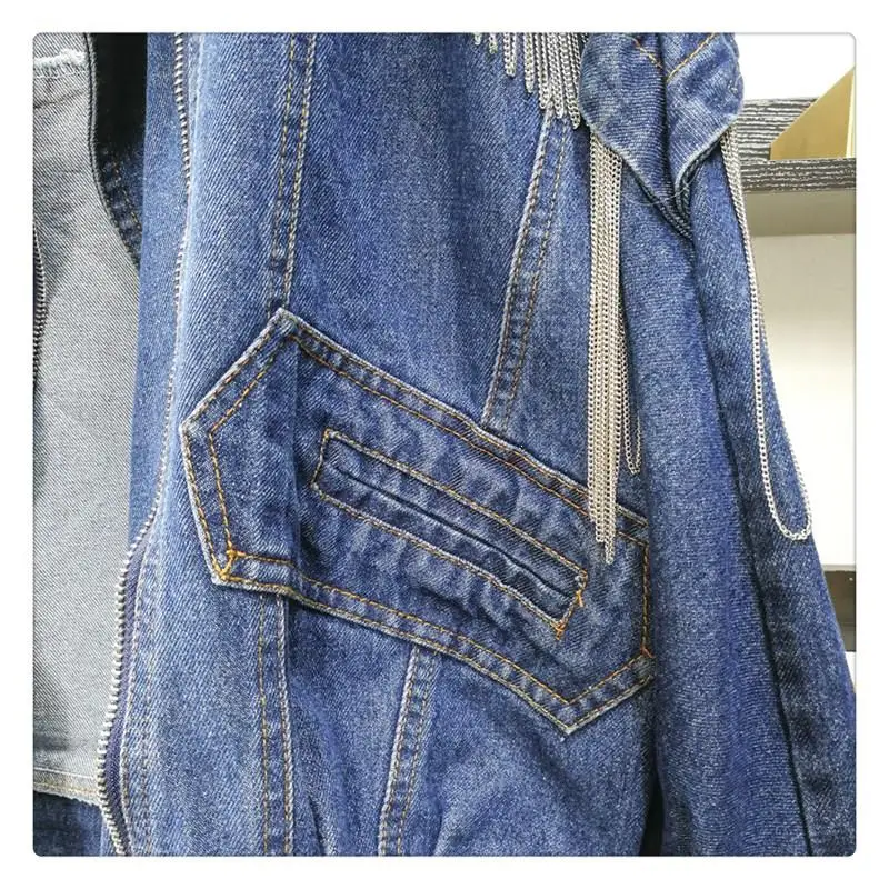 Women Long Sleeve Tassel Loose Denim Jacket Female Fashion Boyfrieds Outwear Solid Autumn Streetwear Jean Coat
