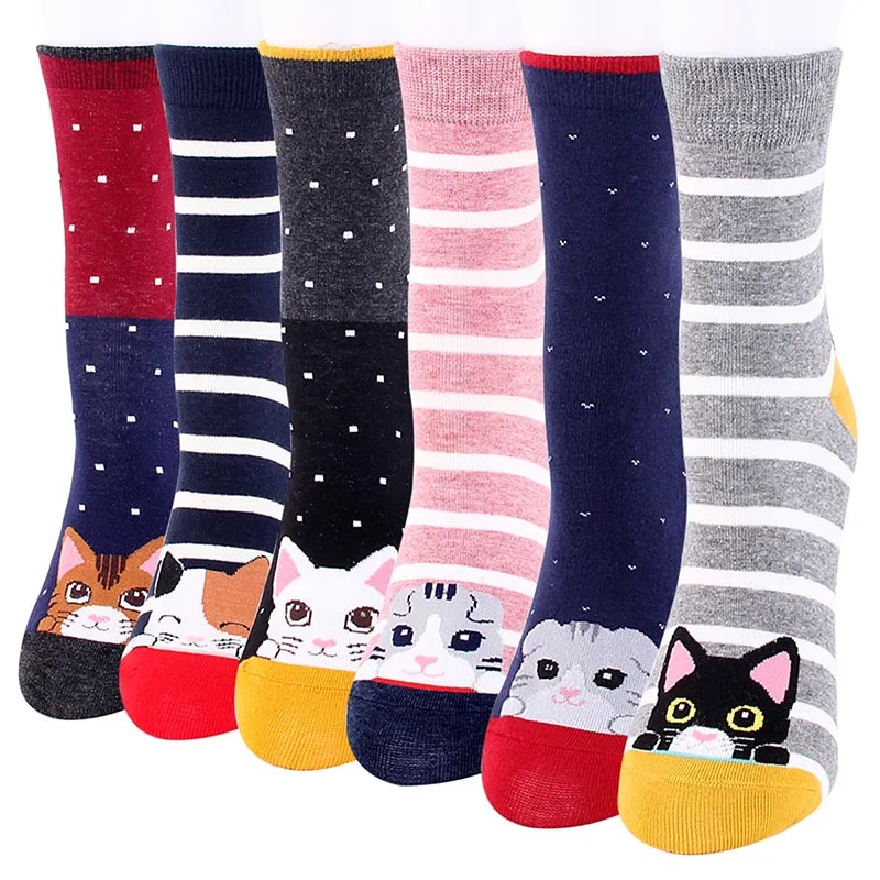 

Women's Cartoon Animal Socks Colorful Cat Striped Cotton Sock Ladies And Woman's Classic Warm Tide Cute Pop Korean Socks Female