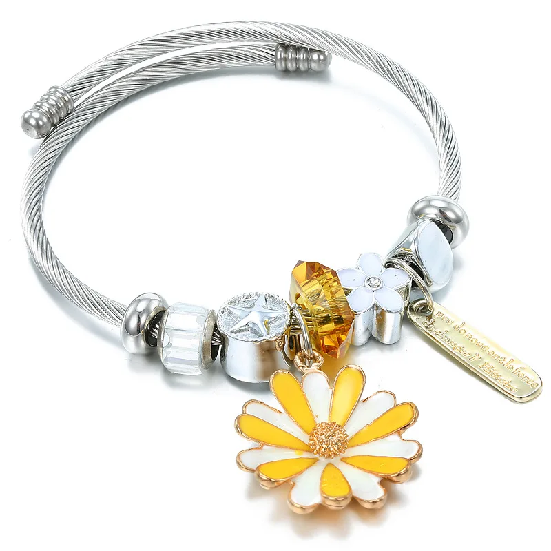 

Bohemian style yellow crystal pandora Bracelets & Bangles silver flower Charm Bracelets For Women Femme 2019 New Jewellery