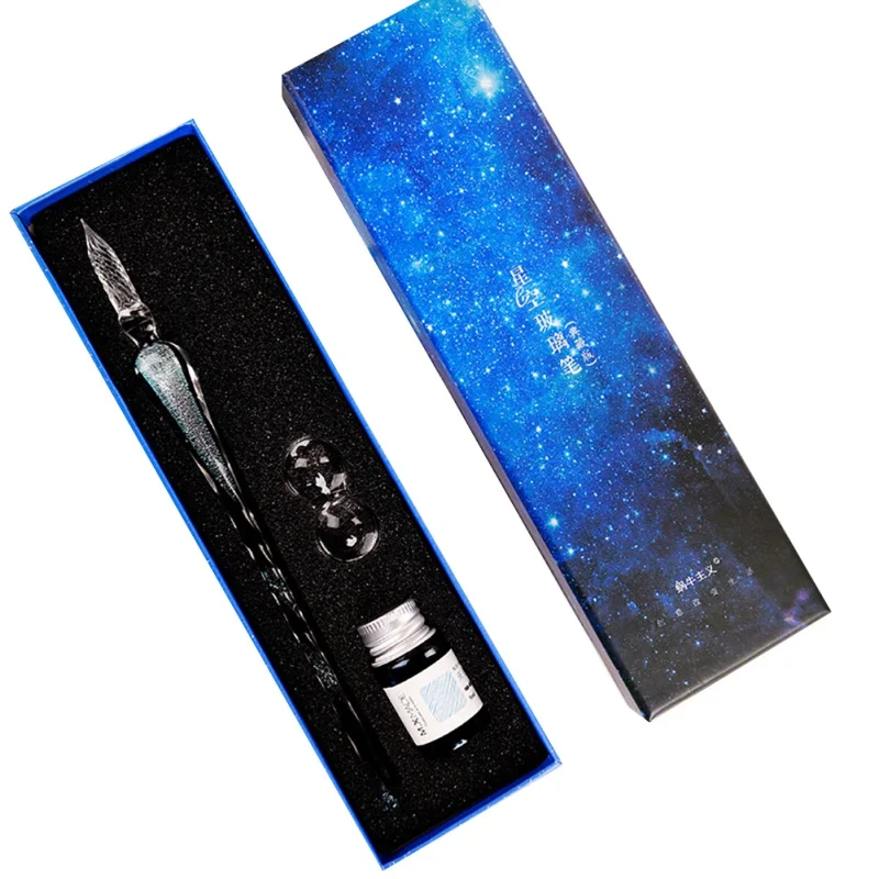 Beautiful And Exquisite With Different Colors Novelty Handmade Glass Pen Starry Pen Holder Gift Box Crystal Pen