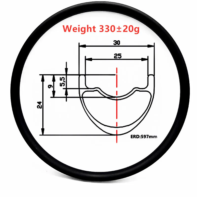 

29er 30mm x 24mm tubeless hookless carbon MTB rims disc 330g 29Inch XC Inner width 25mm carbon rim mtb disc bicycle rims