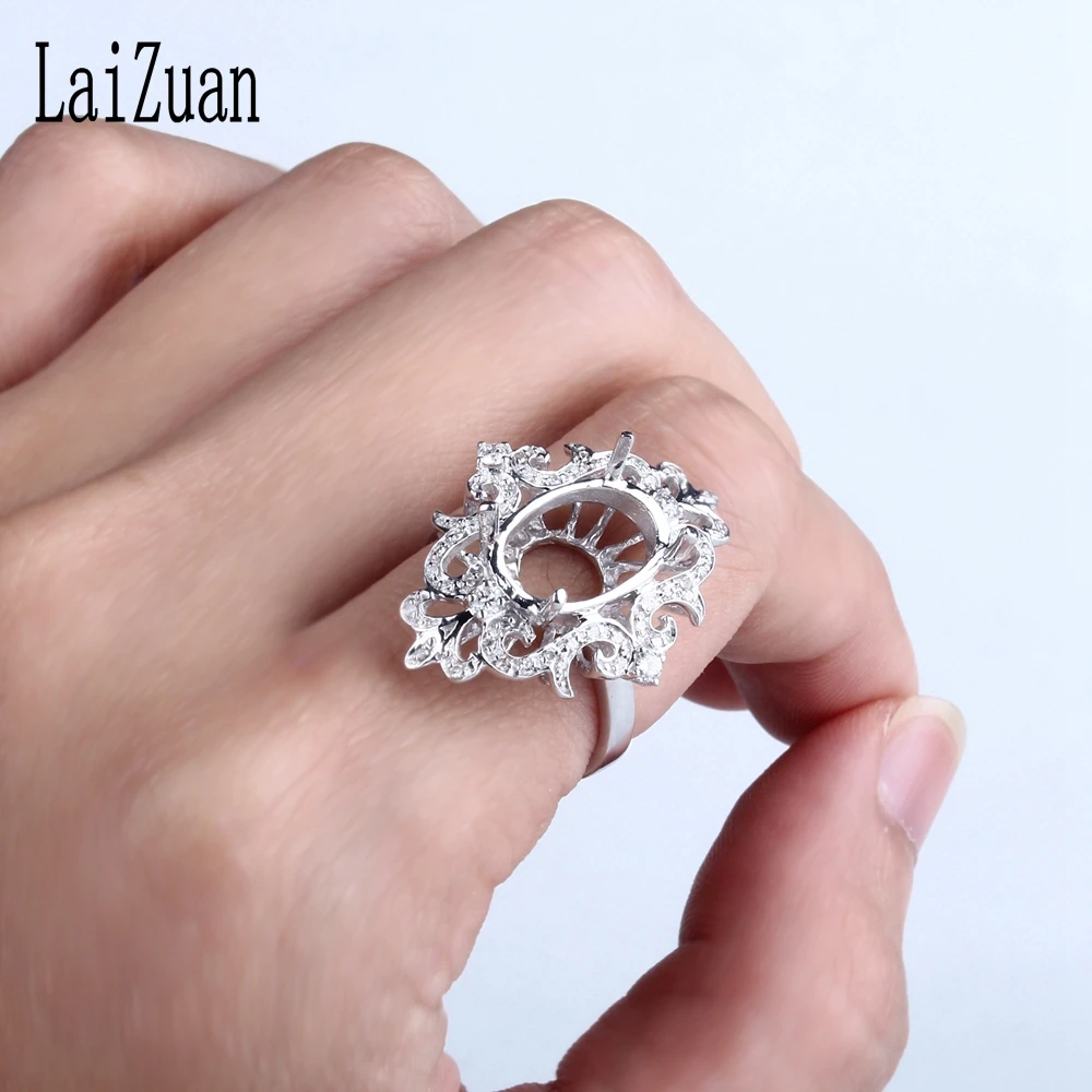 LaiZuan 13x9mm Oval Cut Solid 10K White Gold 0.35ct Natural Diamond Engagement Semi Mount Ring Women Vintage Unique Jewelry Gift