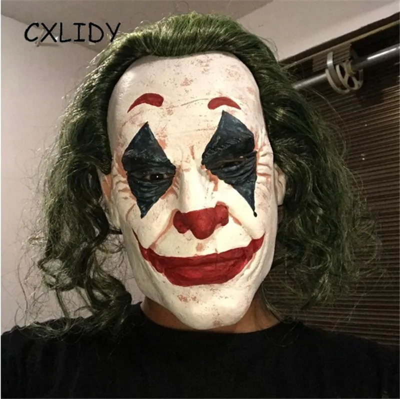 Movie Mask for Face The Dark Cosplay Horror Scary Clown Mask with Green Hair Wig Halloween Latex Mask Halloween Party Masks (7)