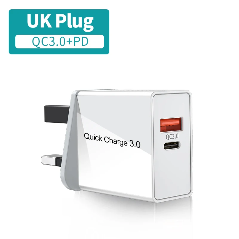 Udyr Quick Charge 4,0 3,0 36 Вт USB зарядное устройство PD type C Supercharge быстрое зарядное устройство для iPhone 11 XS Xiaomi mi9 samsung iPad PD зарядное устройство - Тип штекера: UK White