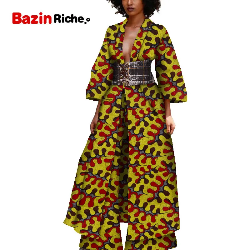 Африканская одежда плюс размер длиной до лодыжки Тренч и широкие брюки 2 шт. Повседневная ветровка традиционная одежда WY5405 - Цвет: 10