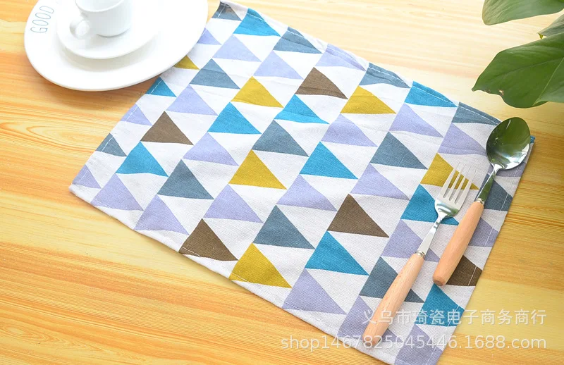 4/6 PC Plaid Cloth Placemat Japanese Fashion Style Fabric Table Mats Napkins Simple Design Tableware Kitchen Tool Cup Pads - Цвет: H