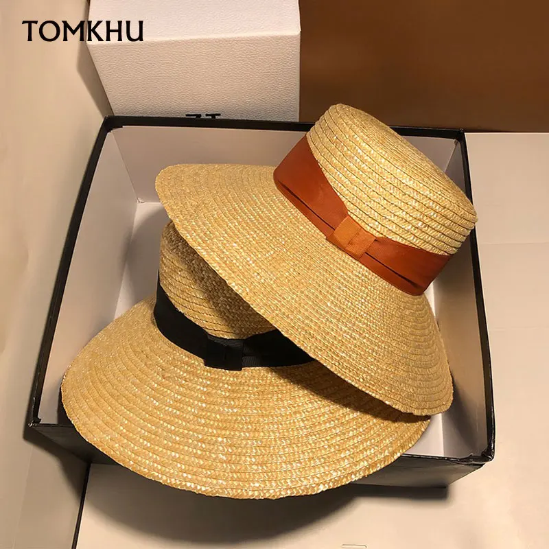 Wide Brim Boater Sun Hat Straw Hat Flat 